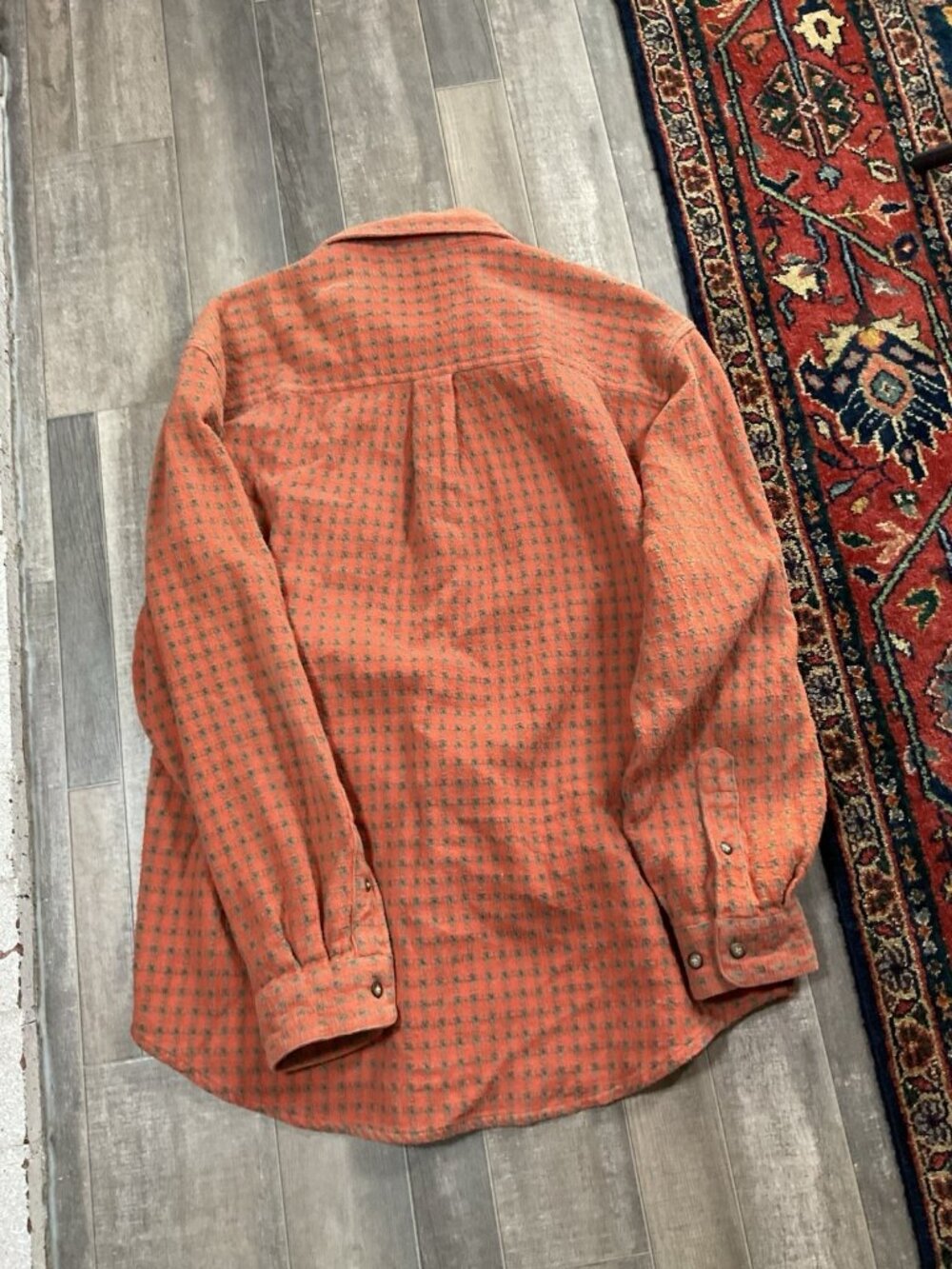 Territory Ahead Large Men’s Shirt Long Sleeve Rusty Orange & Green Heavy Woven - Picture 10 of 11